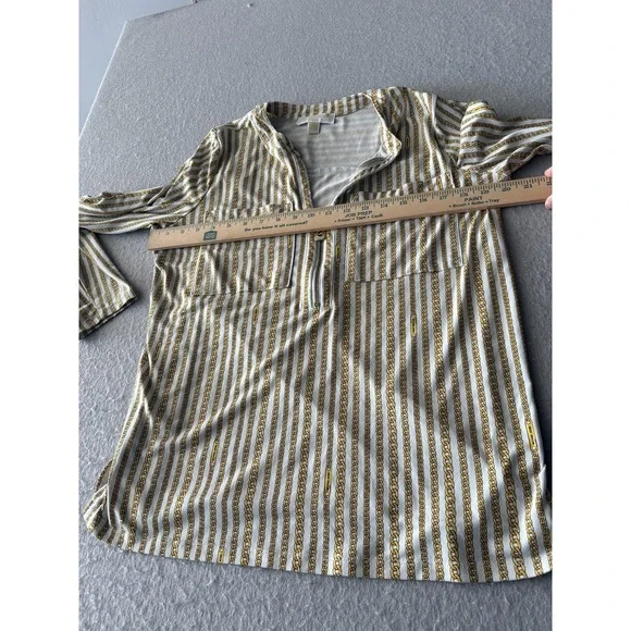 Michael Michael Kors Shirt Womens Large White Chain 1/2 Zip Long Sleeve Tunic - Picture 3 of 5